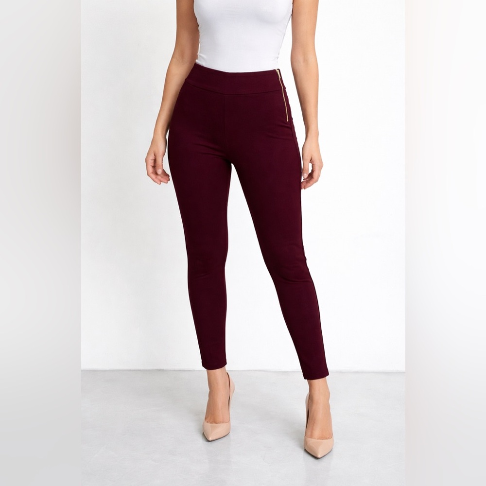 Ann Taylor Burgundy Skinny Ankle Pants High Rise Slim Fit Office Work Trousers